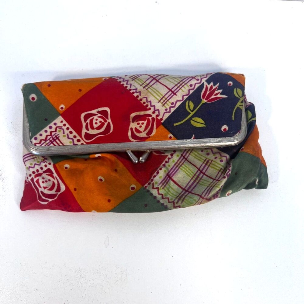 Colorful Floral Print Kiss Lock Keypur Wallet Travel Case Mirror Inside Boho